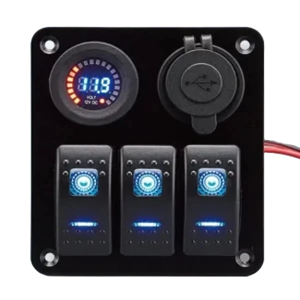 Bryterpanel m/voltmeter og USB uttak 3-veis