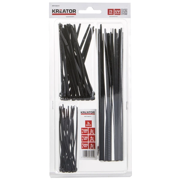 Strips Sorte Uv bestandig 3x25stk Ass. - 2,5x100mm/4,8x120mm/4,8x190mm